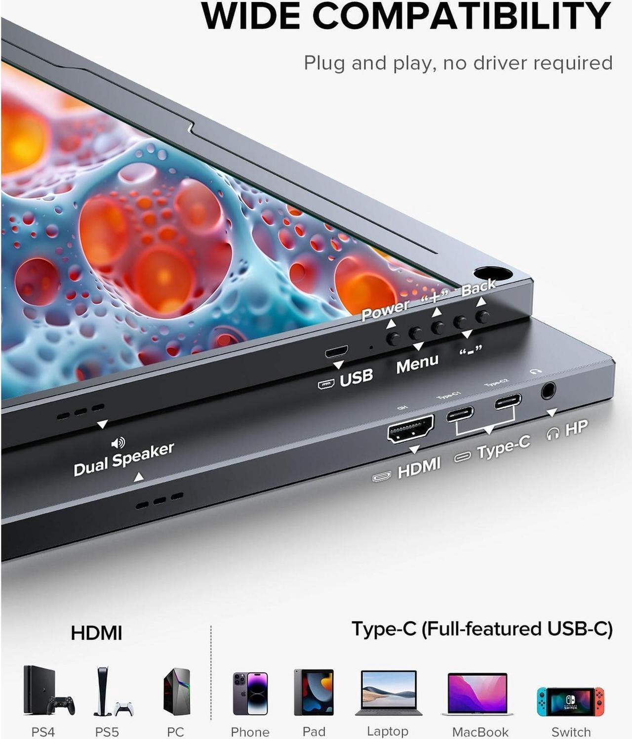 Alt view image 3 of 6 - NEWSOUL 14" 4K 60Hz Portable Gaming Monitor USB C Screen UHD Travel Monitor for Laptop, 3840P×2160P IPS Screen w/HDMI & Type C Display