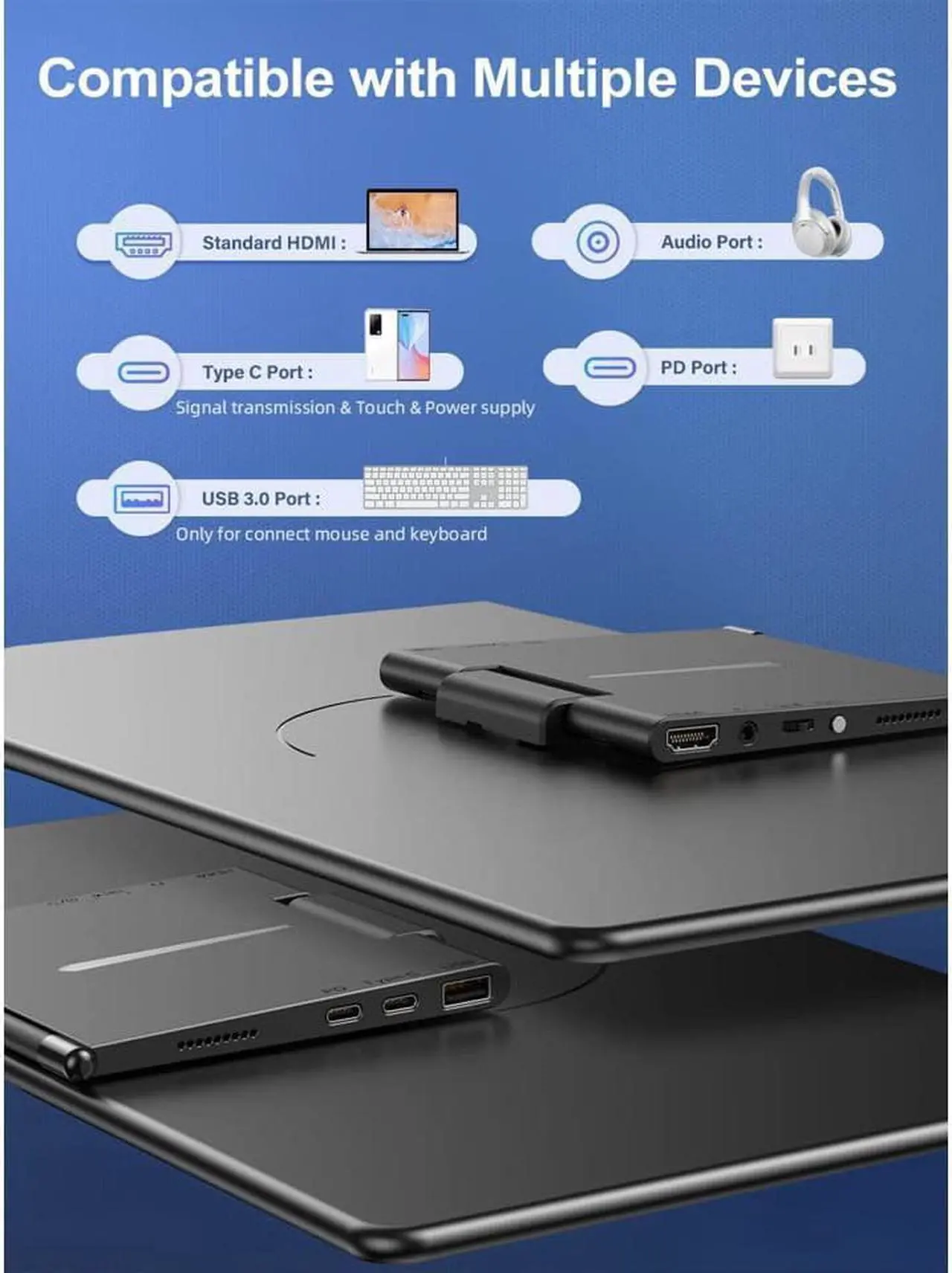 Alt view image 6 of 7 - Portable Monitor Touchscreen Kickstand, 15.6" Freestanding Touch USB C Monitors, 2000:1 Contrast Ratio 1080P 100% sRGB IPS External Screen with HDMI Type C Travel Display for Laptop PC Phone PS4 Xbox
