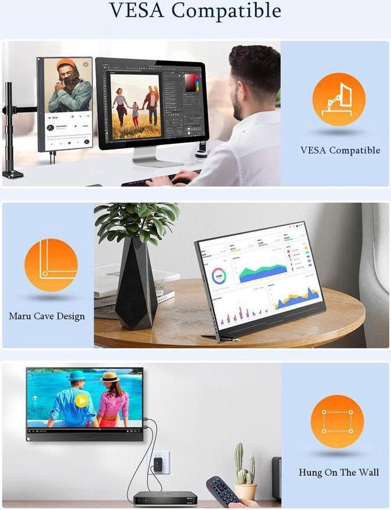 Alt view image 4 of 7 - NEWSOUL Portable Monitor 15.6'' Computer Display [100% sRGB High Color Gamut] 1920×1080 USB C Monitor FHD Eye Care Gaming Screen IPS Mini HDMI Type C OTG Dual Speaker VESA, Included Smart Cover Stand