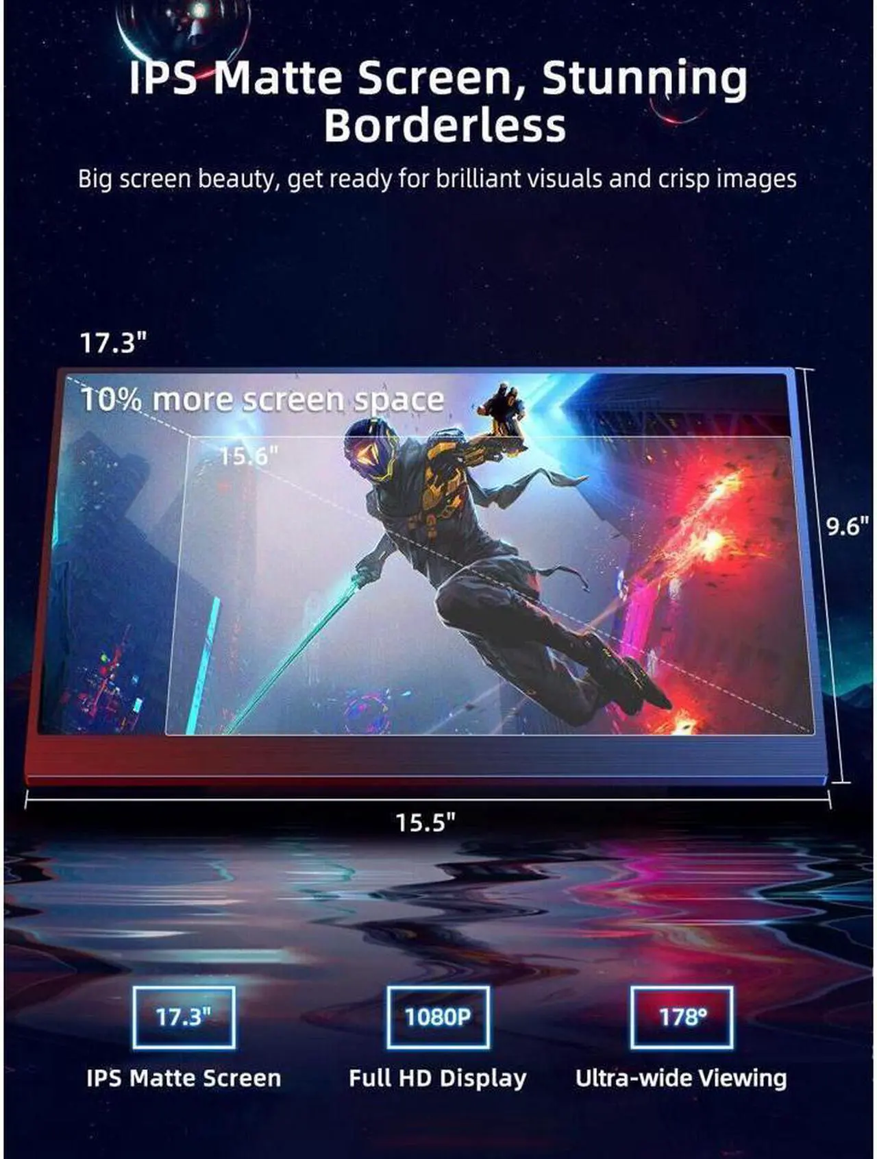 Alt view image 4 of 7 - NEWSOUL 17.3 Inch 144Hz Portable Gaming Monitor, AMD FreeSync Premium Eye Care Monitor, FHD 1080P HDR IPS Laptop Computer Monitor, HDMI USB C External Screen for Esports Xbox Switch PS5