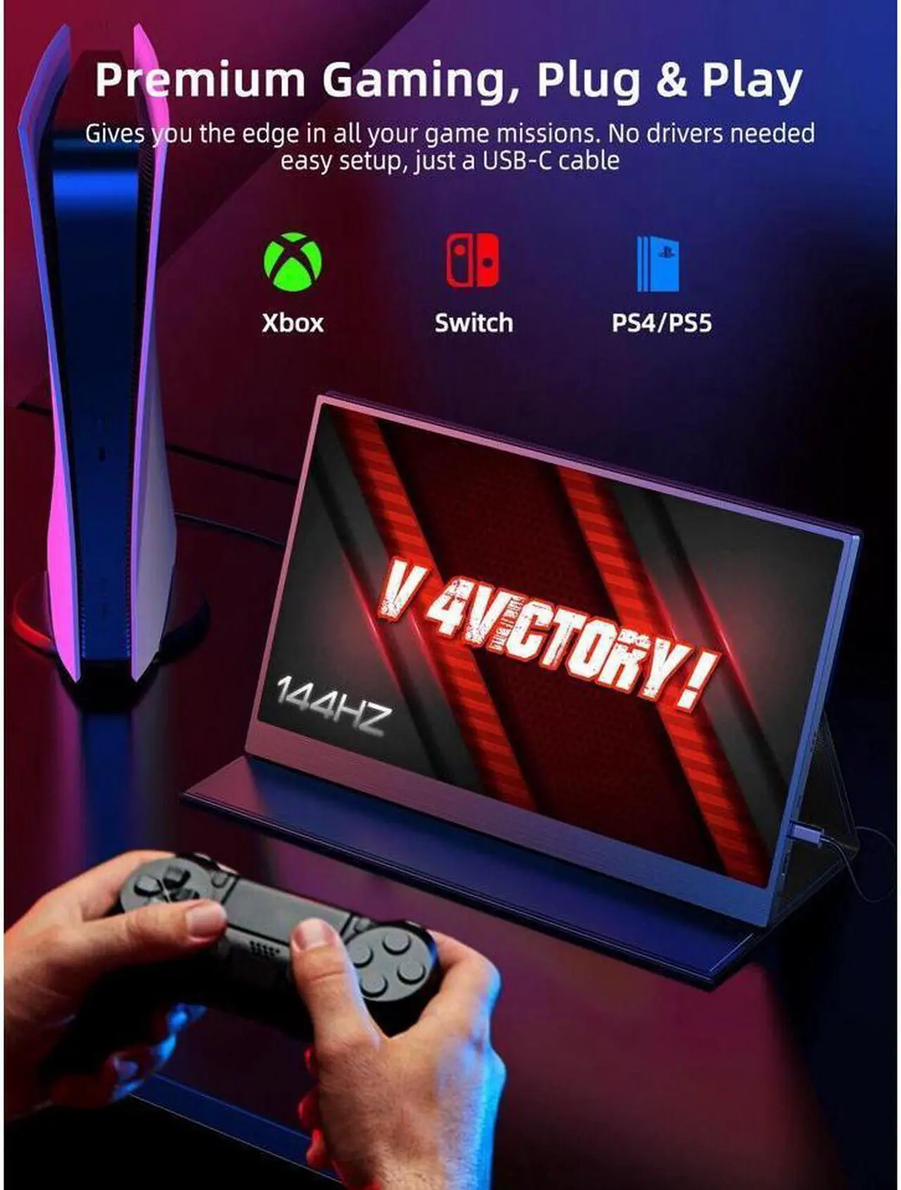 Alt view image 3 of 7 - NEWSOUL 17.3 Inch 144Hz Portable Gaming Monitor, AMD FreeSync Premium Eye Care Monitor, FHD 1080P HDR IPS Laptop Computer Monitor, HDMI USB C External Screen for Esports Xbox Switch PS5