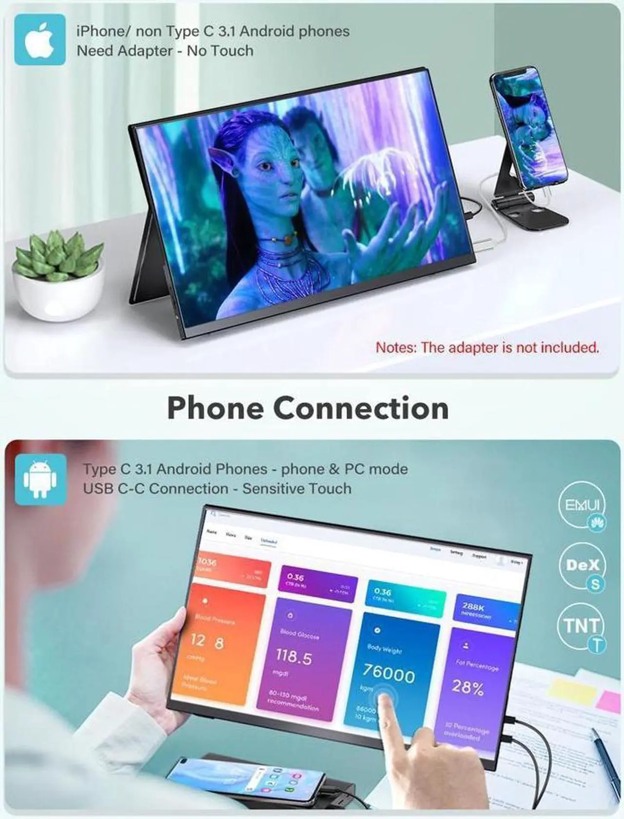 Alt view image 3 of 7 - NEW 15.6" Portable 10 Point Touch Screen Monitor FHD 1080P For Gaming PC Phone