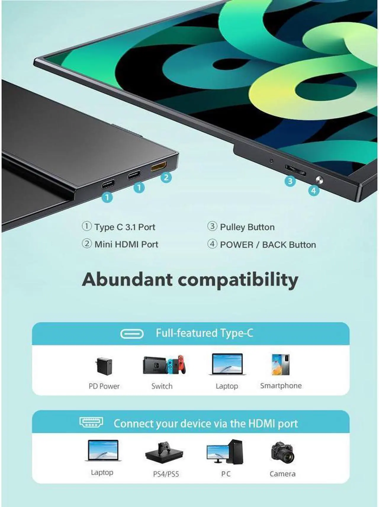 Alt view image 5 of 7 - NEW 15.6" Portable 10 Point Touch Screen Monitor FHD 1080P For Gaming PC Phone