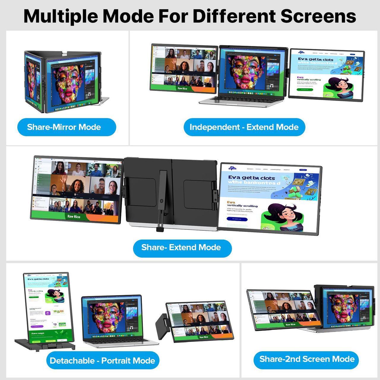 Alt view image 4 of 7 - Newsoul 2K 14" 360° Swivel Hinge Laptop Screen Extender, QHD IPS Portable Dual Monitor for 13.3"-17.3" Laptops - Plug & Play with Mac, Win, Android