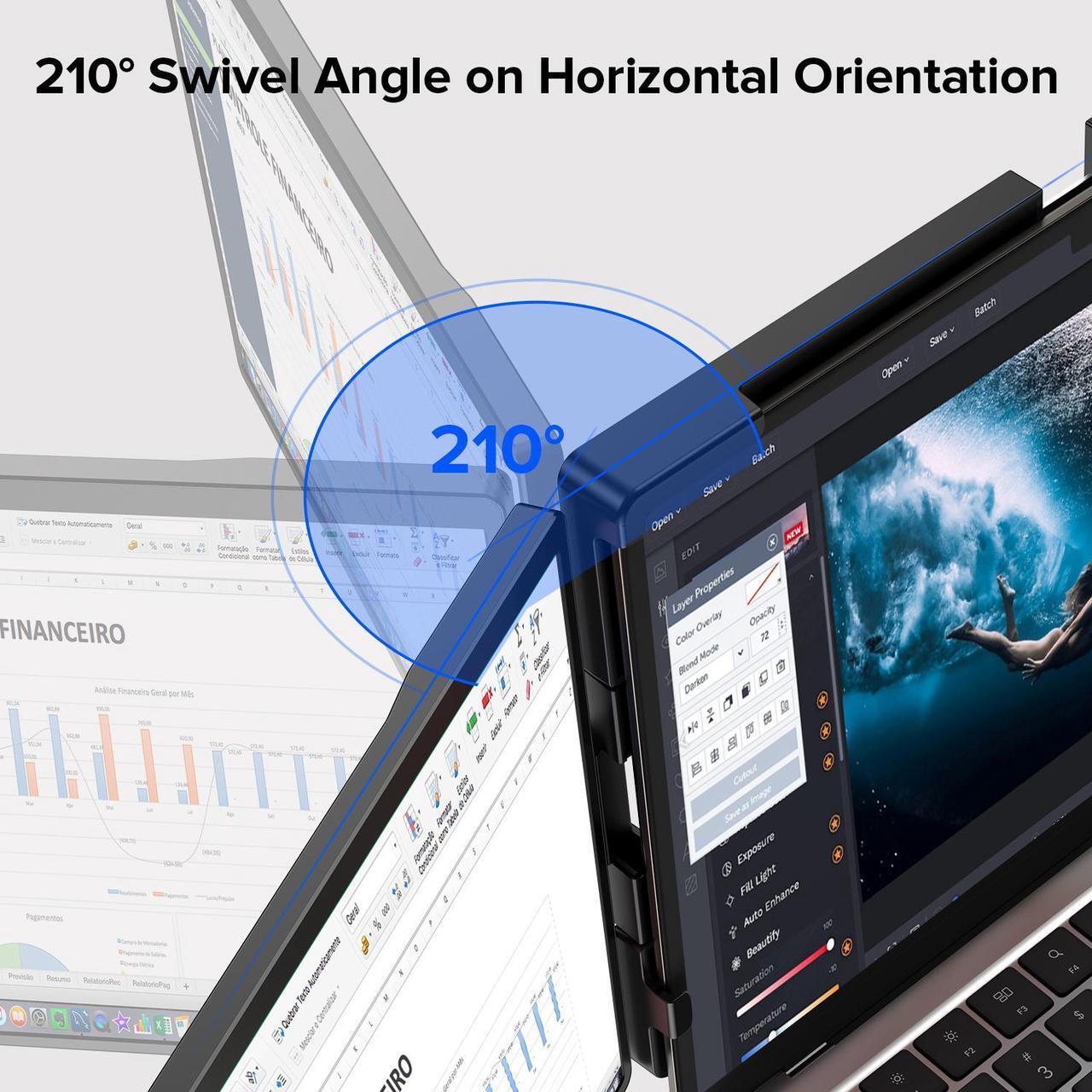 Alt view image 3 of 7 - Newsoul 2K 14" 360° Swivel Hinge Laptop Screen Extender, 2240x1400 QHD IPS Portable Monitor for 14"-17" Laptops - Plug & Play with Mac, Win, Dex (Only one Screen)