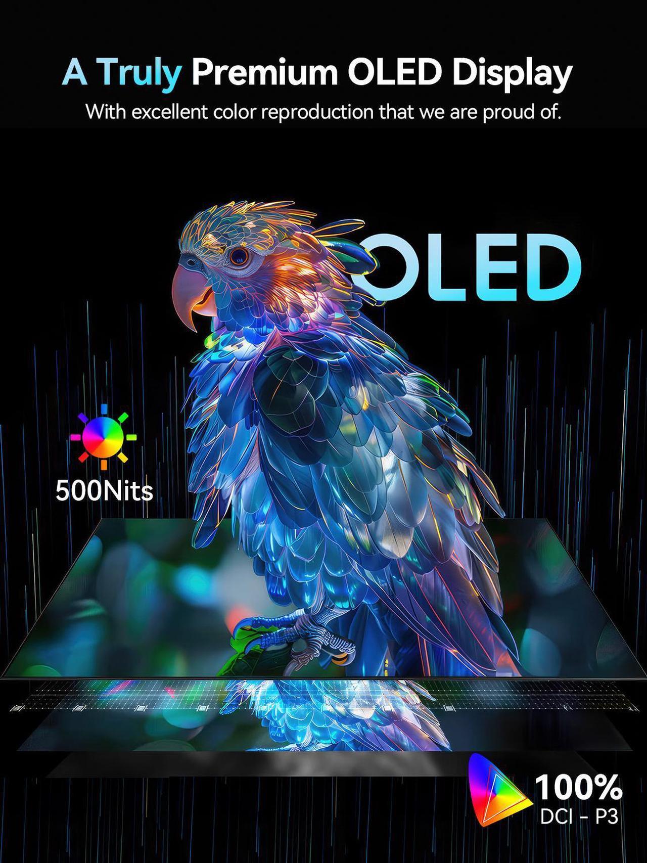 Alt view image 2 of 7 - Newsoul OLED Portable Monitor 16", 3K 2880x1800 120Hz 0.1ms Portable Gaming Display 500 Nits Brightness| 100000:1 Contrast| 100% DCI-P3| Ultra-Slim Travel Monitor for Laptop PC Phone Game Consoles