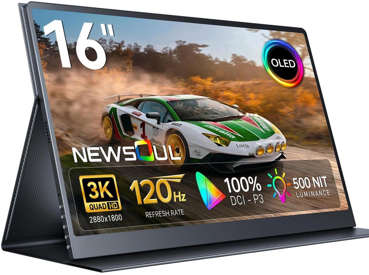 Main image of Newsoul OLED Portable Monitor 16", 3K 2880x1800 120Hz 0.1ms Portable Gaming Display 500 Nits Brightness| 100000:1 Contrast| 100% DCI-P3| Ultra-Slim Travel Monitor for Laptop PC Phone Game Consoles