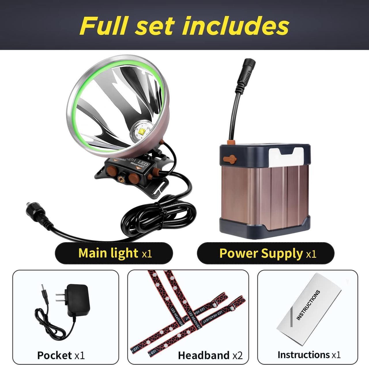 Alt view image 7 of 7 - Coon Hunting Lights High Power LED Headlamp Super Bright High Lumens 22000mAh Rechargeable Headlight Waterproof Head Spotlight Torch for Fishing Camping