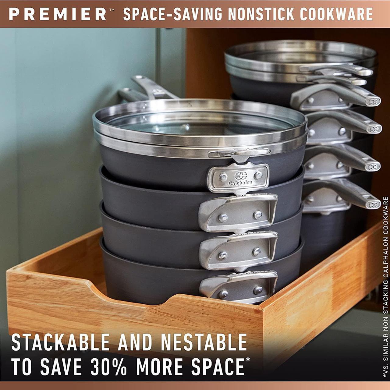 Alt view image 2 of 7 - Calphalon Premier Space-Saving Hard-Anodized Nonstick 5-Quart Saute Pan with Lid