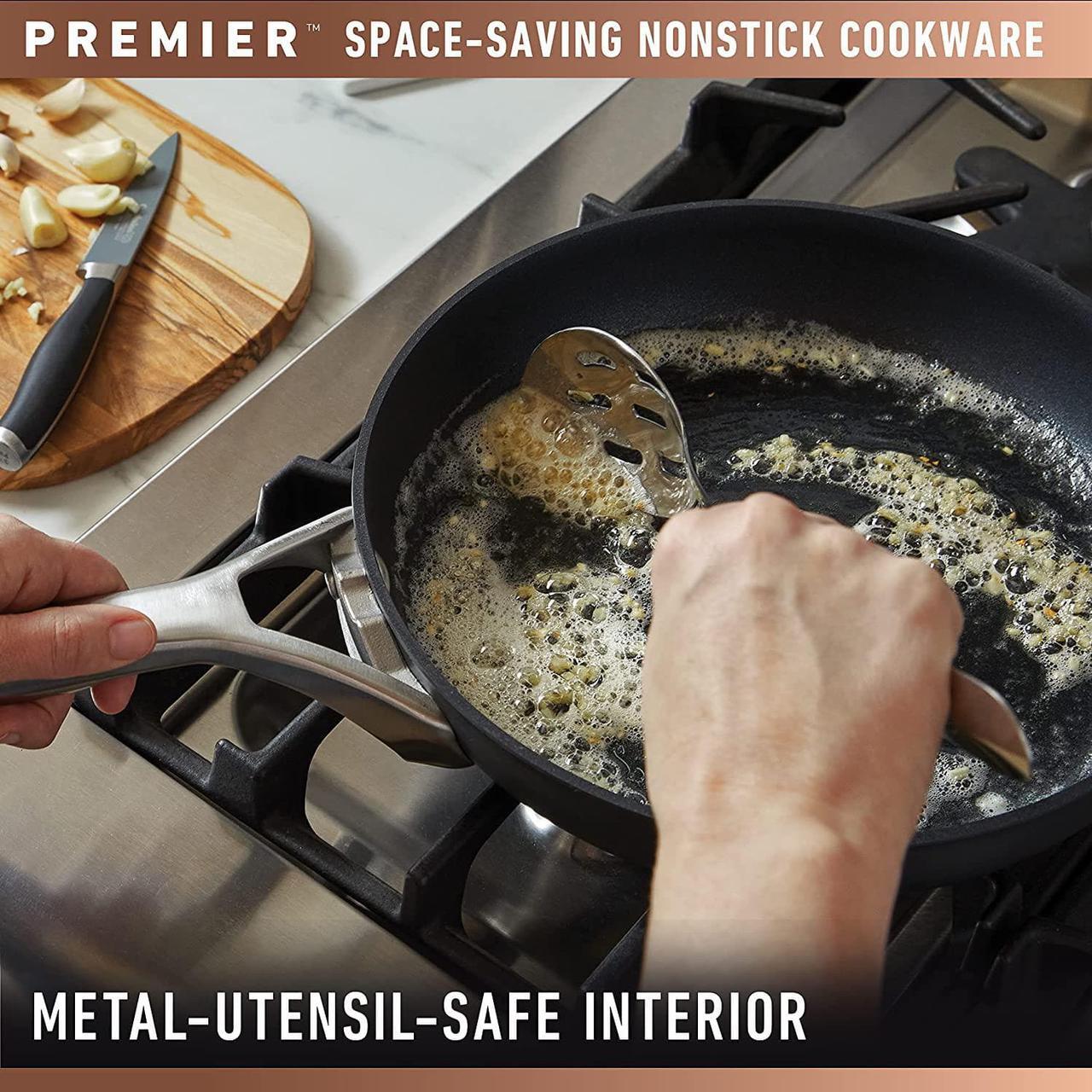 Alt view image 4 of 7 - Calphalon Premier Space-Saving Hard-Anodized Nonstick 5-Quart Saute Pan with Lid