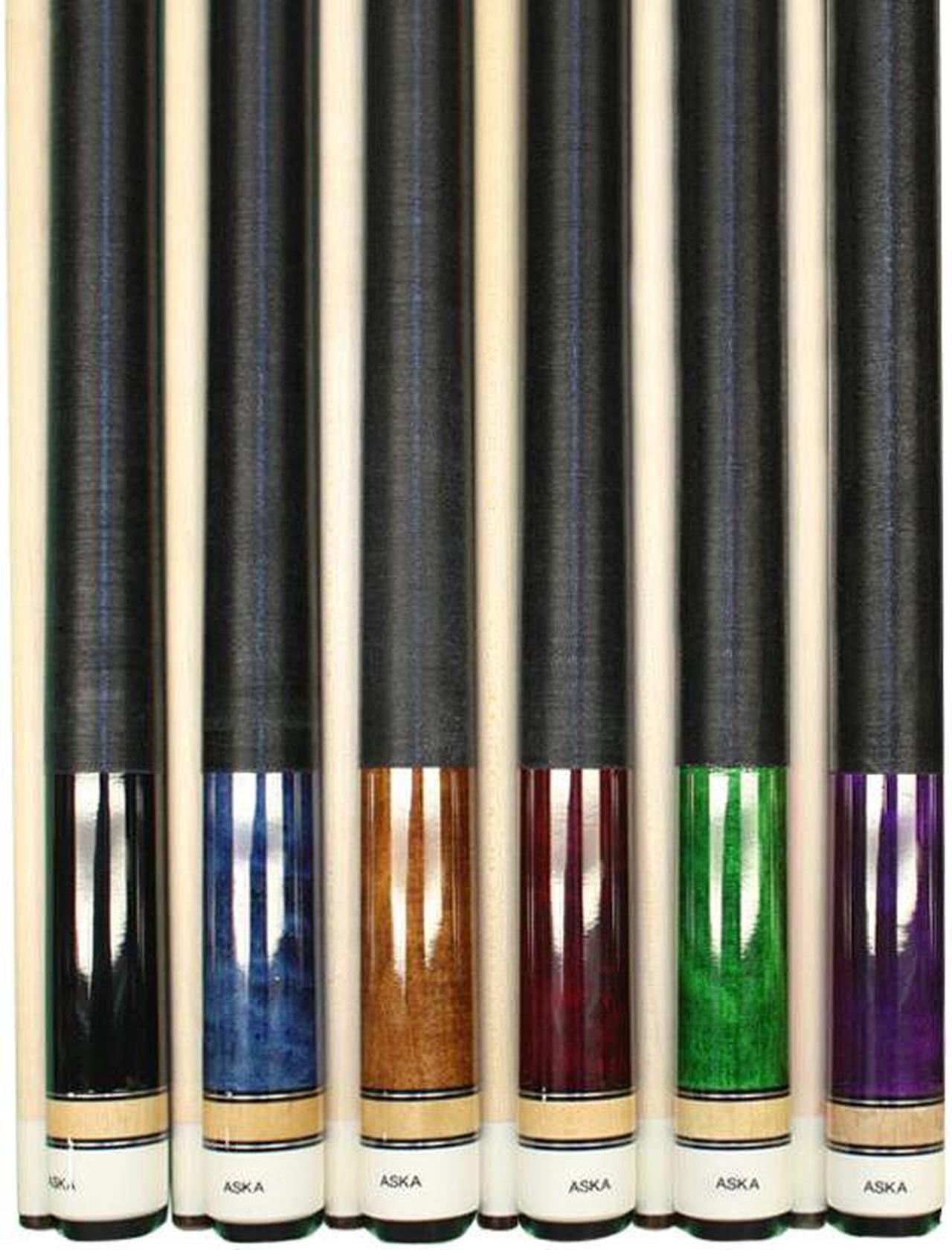 Set of 6 Aska L2 Billiard Pool Cues, 58" Hard Rock Canadian Maple, 13mm Hard Le Pro Tip, Mixed Weights, L2S6