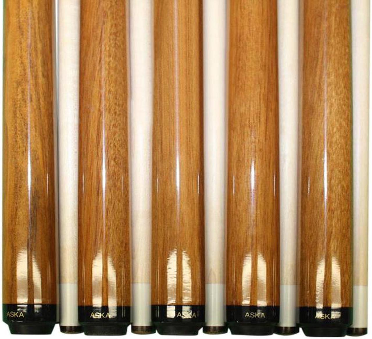 Set of 5 Aska SP1 Malaswood Sneaky Pete Billiard Pool Cue Sticks, 58" Hard Rock Canadian Maple, 13mm Hard Le Pro Tip, 2-Piece Construction. SP1S5