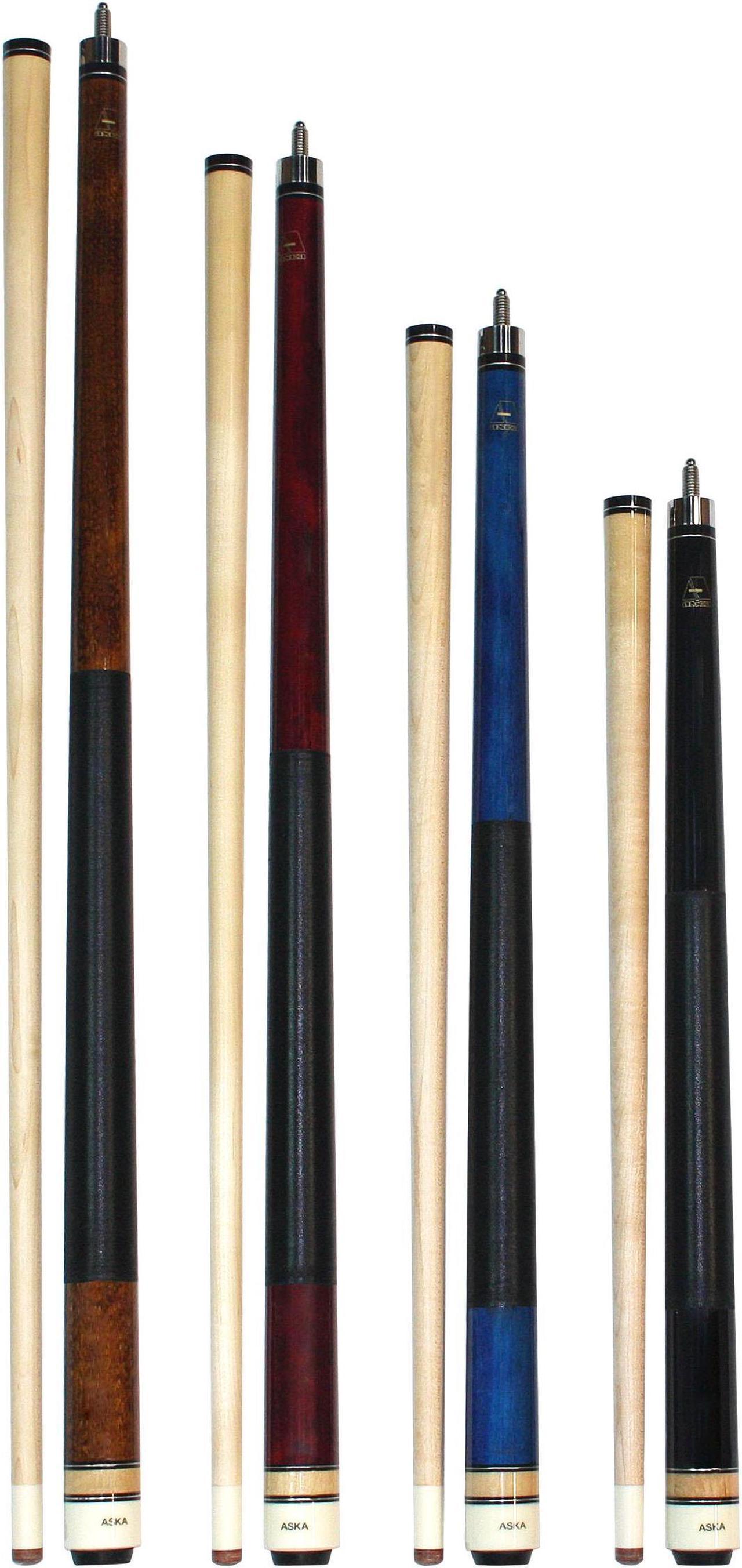 Aska Set of 4 Short Kids Pool Cue Sticks LCSN, Stained Maple, Canadian Hardrock Maple Shaft, 13mm Tip, Mixed Lengths 36",42",48",52", LCSN4