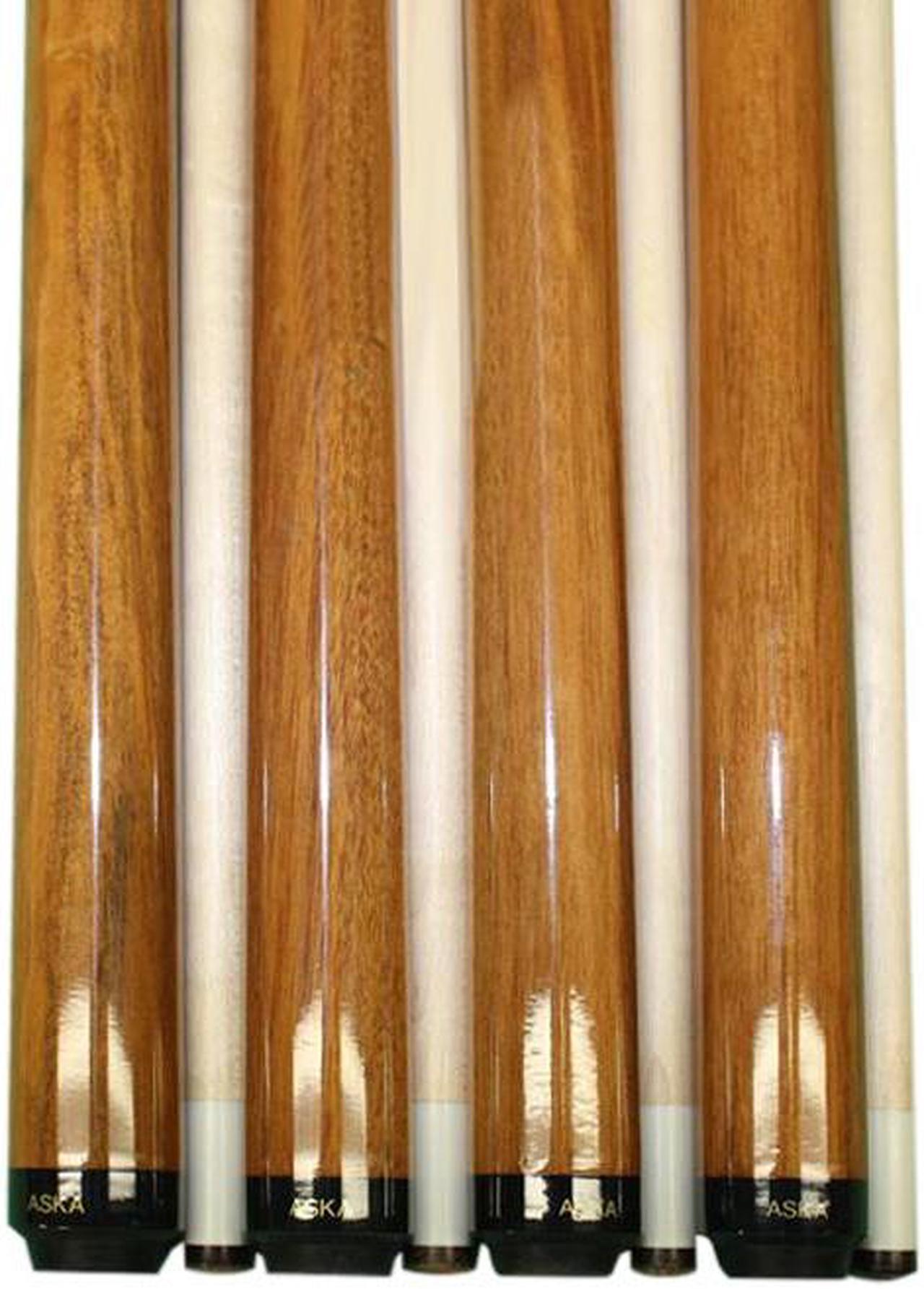 Set of 4 Aska SP1 Malaswood Sneaky Pete Billiard Pool Cue Sticks, 58" Hard Rock Canadian Maple, 13mm Hard Le Pro Tip, 2-Piece Construction. SP1S4