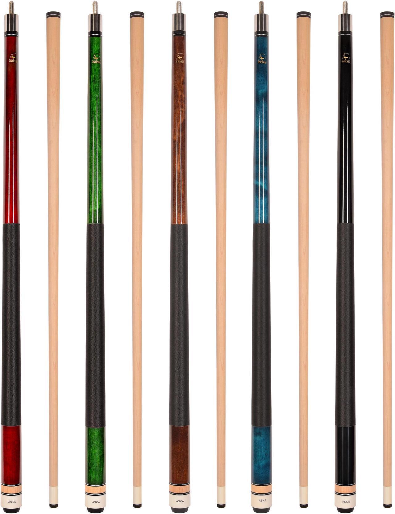 Set of 5 Aska L2 Billiard Pool Cues, 58" Hard Rock Canadian Maple, 13mm Hard Le Pro Tip, Mixed Weights