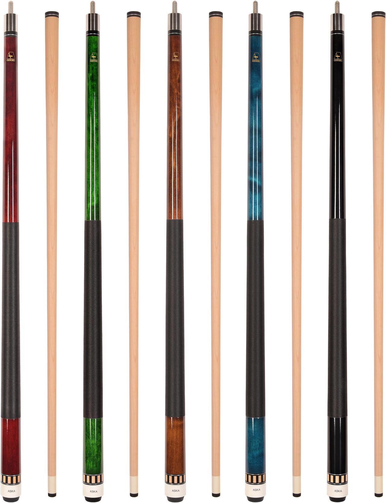 ASKA Set of 5 Pool Cue Sticks 58", 2-Piece Construction, 5/16x18 Joint, Hard Rock Canadian Maple, L25S5