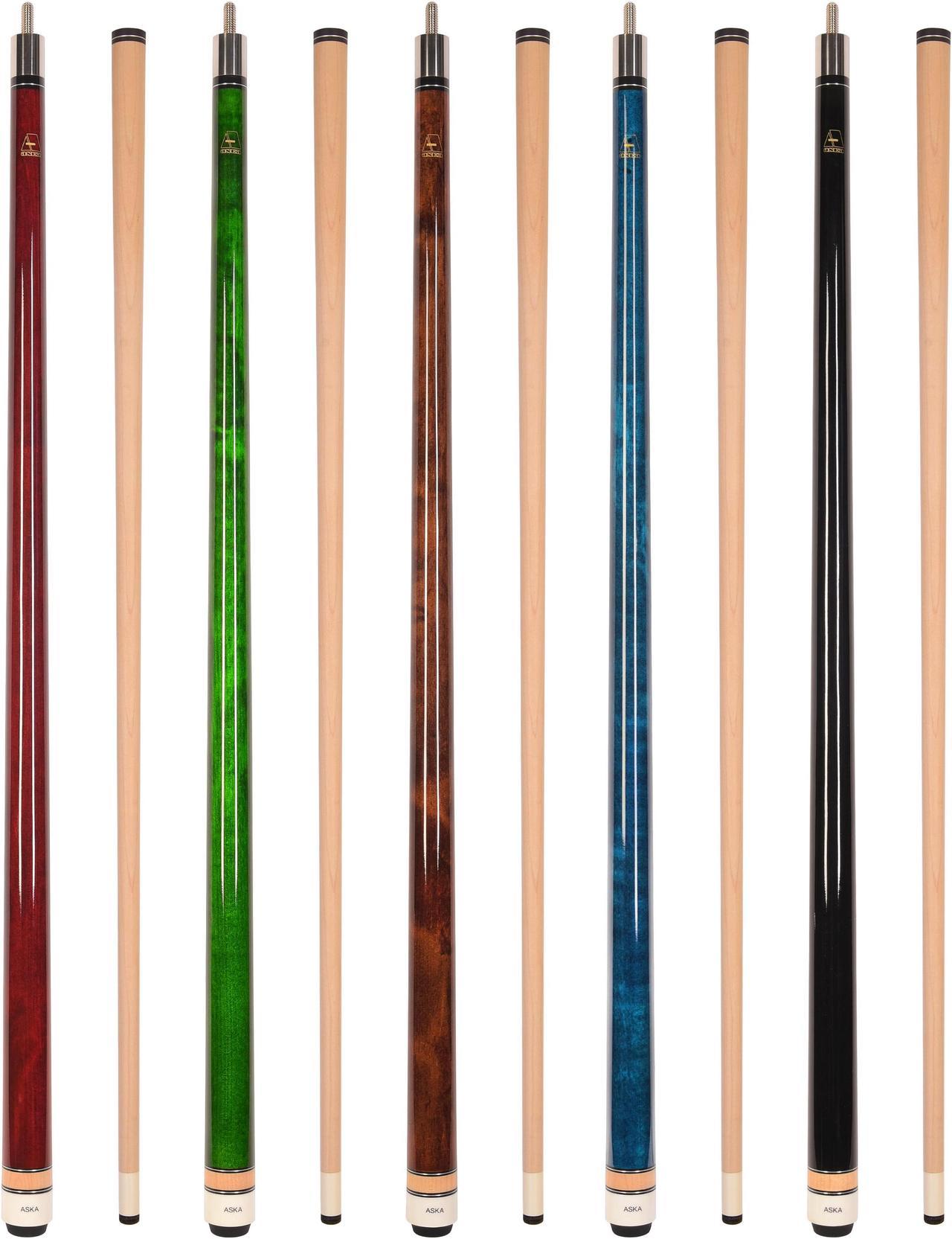 Set of 5 Aska L3 Pool Cue Sticks, 58", 13mm Tip, Hard Rock Canadian Maple Shaft, Wrapless