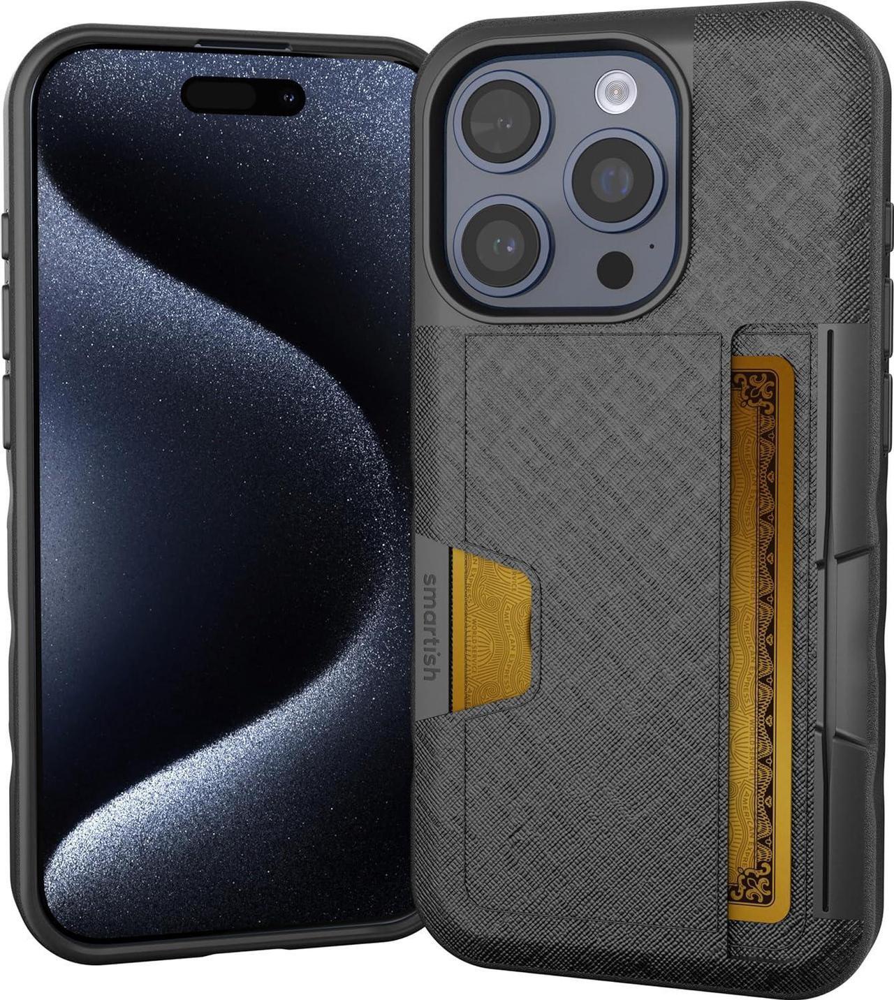 Main image of Smartish iPhone 15 Pro Wallet Case - Wallet Slayer Vol. 2 [Slim + Protective] Credit Card Holder with Kickstand - Drop Tested Hidden Card Slot Compatible with Apple iPhone 15 Pro - Black Tie Affair