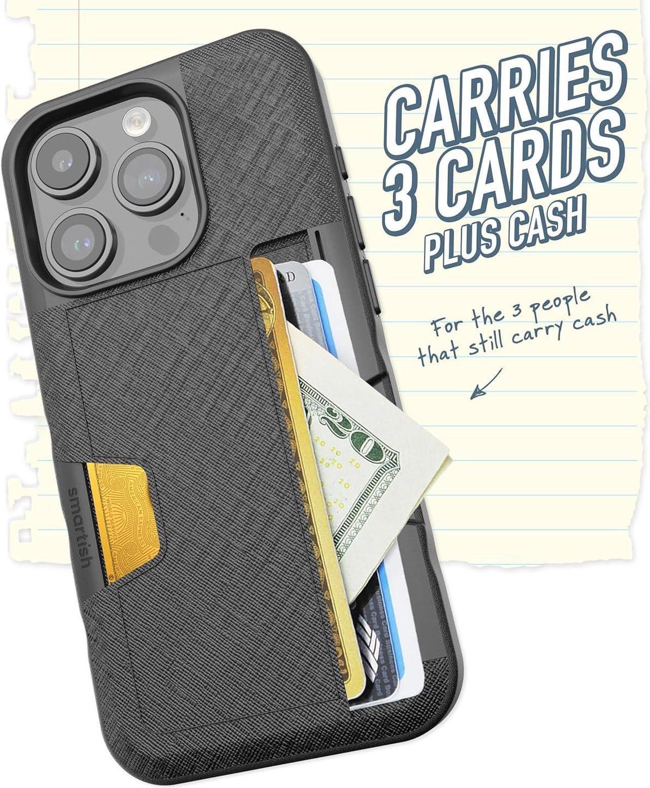 Alt view image 2 of 7 - Smartish iPhone 15 Pro Wallet Case - Wallet Slayer Vol. 2 [Slim + Protective] Credit Card Holder with Kickstand - Drop Tested Hidden Card Slot Compatible with Apple iPhone 15 Pro - Black Tie Affair