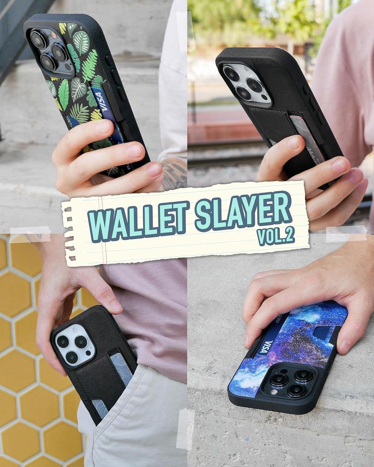 Alt view image 6 of 7 - Smartish iPhone 15 Pro Wallet Case - Wallet Slayer Vol. 2 [Slim + Protective] Credit Card Holder with Kickstand - Drop Tested Hidden Card Slot Compatible with Apple iPhone 15 Pro - Black Tie Affair