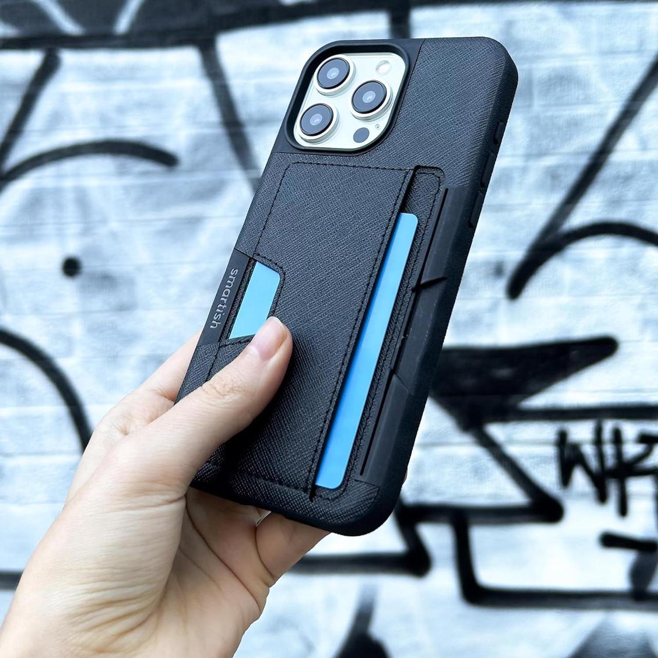 Alt view image 7 of 7 - Smartish iPhone 15 Pro Wallet Case - Wallet Slayer Vol. 2 [Slim + Protective] Credit Card Holder with Kickstand - Drop Tested Hidden Card Slot Compatible with Apple iPhone 15 Pro - Black Tie Affair