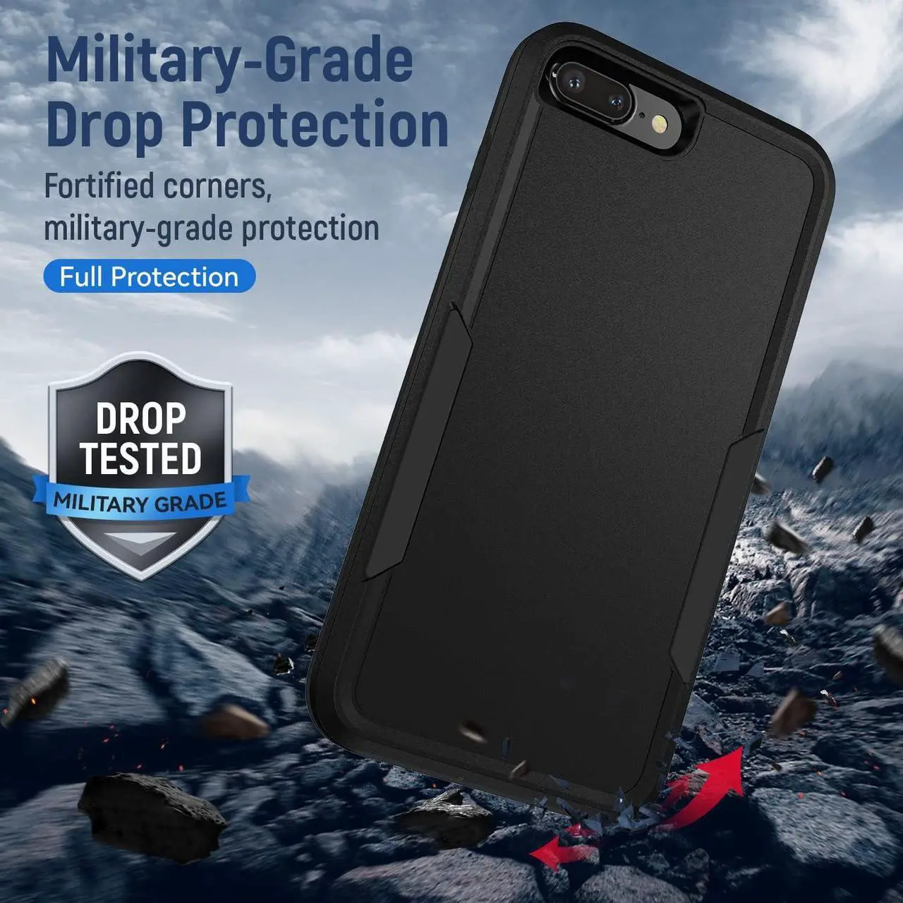 Alt view image 3 of 6 - for iPhone 8 Plus Case, iPhone 7 Plus Case,with HD Screen Protector,[Military Grade Drop Tested] Heavy-Duty Tough Rugged Shockproof Protective Phone Case for iPhone 7 Plus /iPhone 8 Plus 5.5, Black
