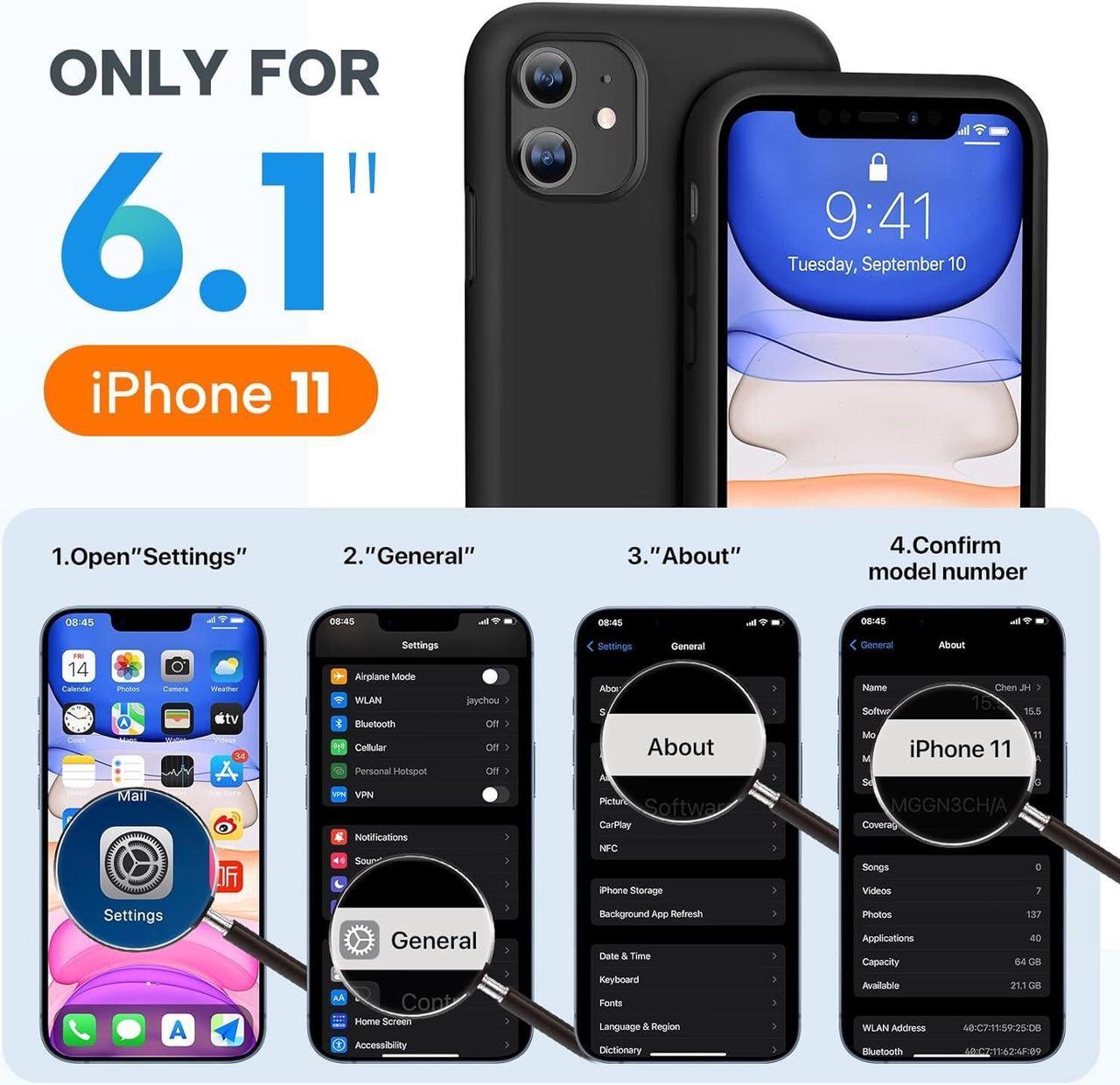 Alt view image 6 of 7 - Compatible with iPhone 11 Phone Case, with Screen Protector, Liquid Silicone Gel Rubber Full Body Drop Protection Shockproof Cover Phone Case for iPhone 11 6.1 inch(Black)