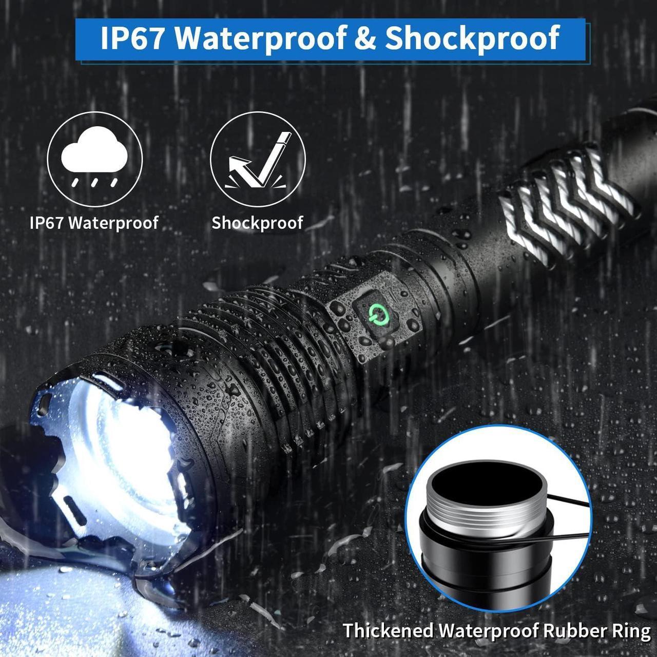 Alt view image 5 of 6 - Super Bright LED Flashlight 3600000 High Lumen Rechargeable Flashlights with Long Handle 10000mAh Battery Zoomable 5 Modes for Outdoor Camping Emergencies