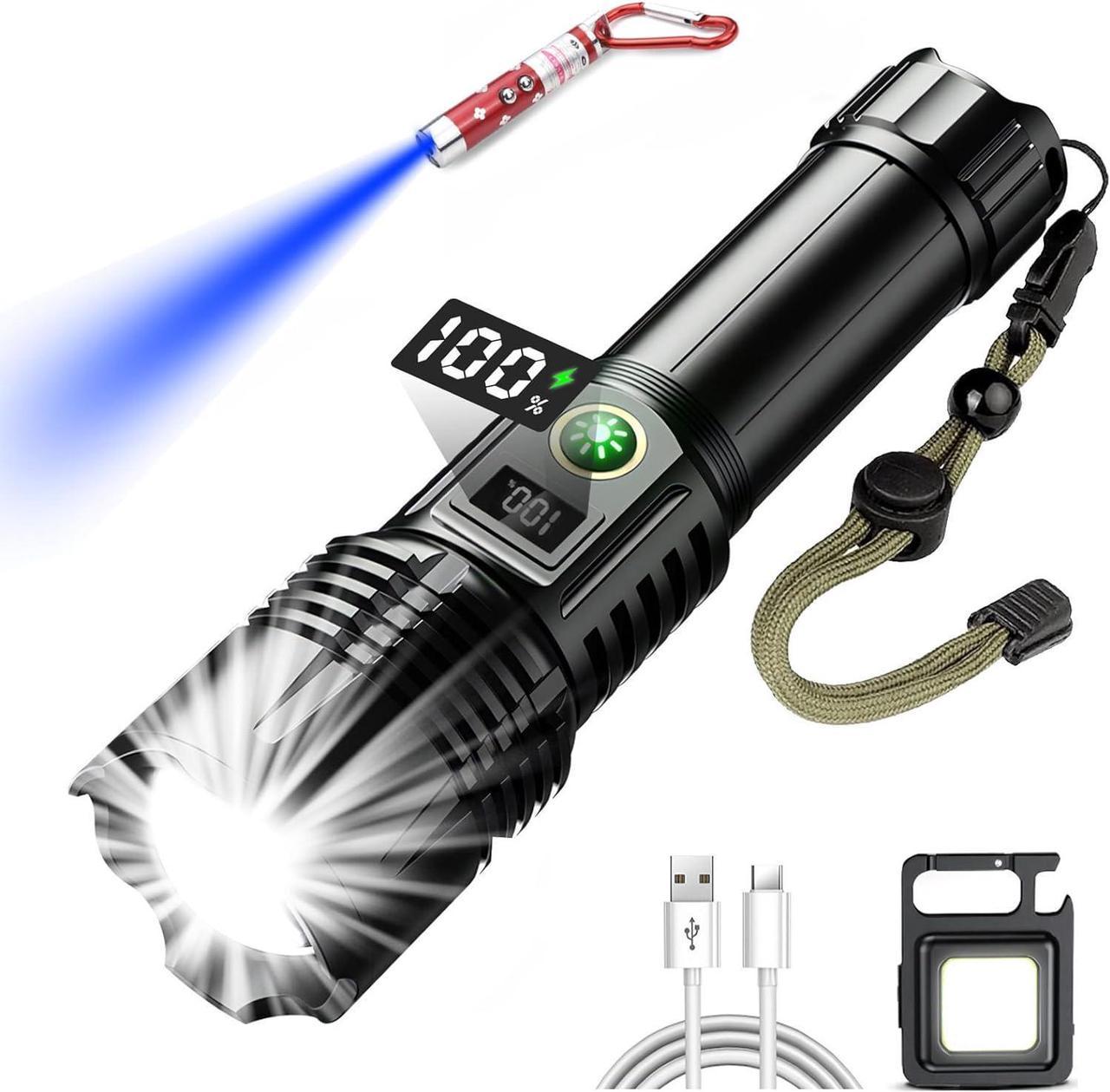 Flashlights Rechargeable High Lumens, Ultra Powerful LED 250000 Lumens Super Bright Tactical Flashlight High Power Handheld Flash Light Waterproof Zoomable 5 Modes for Camping, Emergency, Home