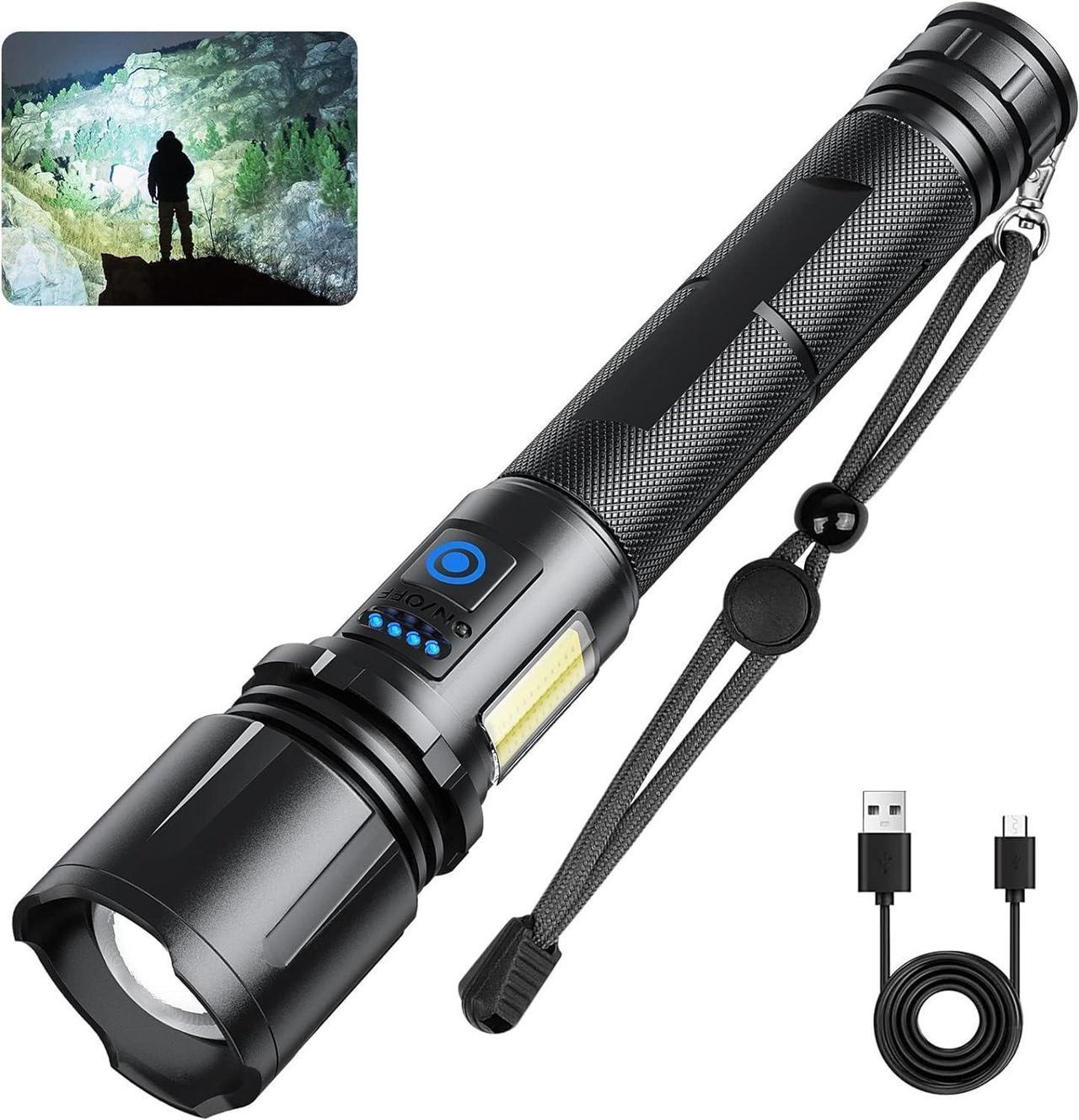 Cinlinso Flashlights High Lumens Rechargeable, 900,000 Lumens Super Bright Led Flashlight, 7 Modes with COB Light, IPX6 Waterproof, Handheld Powerful Flash Light for Huting, Camping, Emergecies