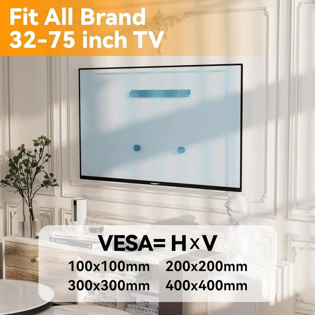 Alt view image 5 of 7 - No Stud TV Wall Mount for 32-75 Inch Flat Screen, Studless TV Wall Mount with Max 150 lbs Load Capacity, Easy-to-Assemble Non-Drill Mounted TV Hanger Fits Most LED LCD Plasma TVs & Monitors
