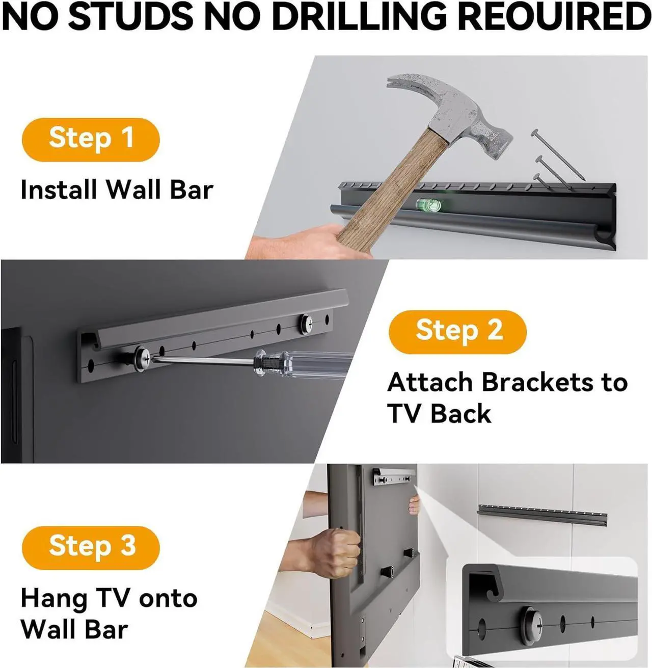Alt view image 6 of 7 - No Stud TV Wall Mount for 32-75 Inch Flat Screen, Studless TV Wall Mount with Max 150 lbs Load Capacity, Easy-to-Assemble Non-Drill Mounted TV Hanger Fits Most LED LCD Plasma TVs & Monitors