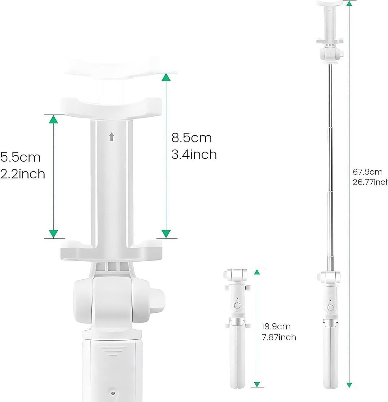 Alt view image 5 of 7 - Selfie Stick Tripod with Wireless Remote Controller Pouch Extendable Adjustable Stand Mount Light-Weight V-Log Compatible with All Apple iPhone, Samsung Galaxy (White)