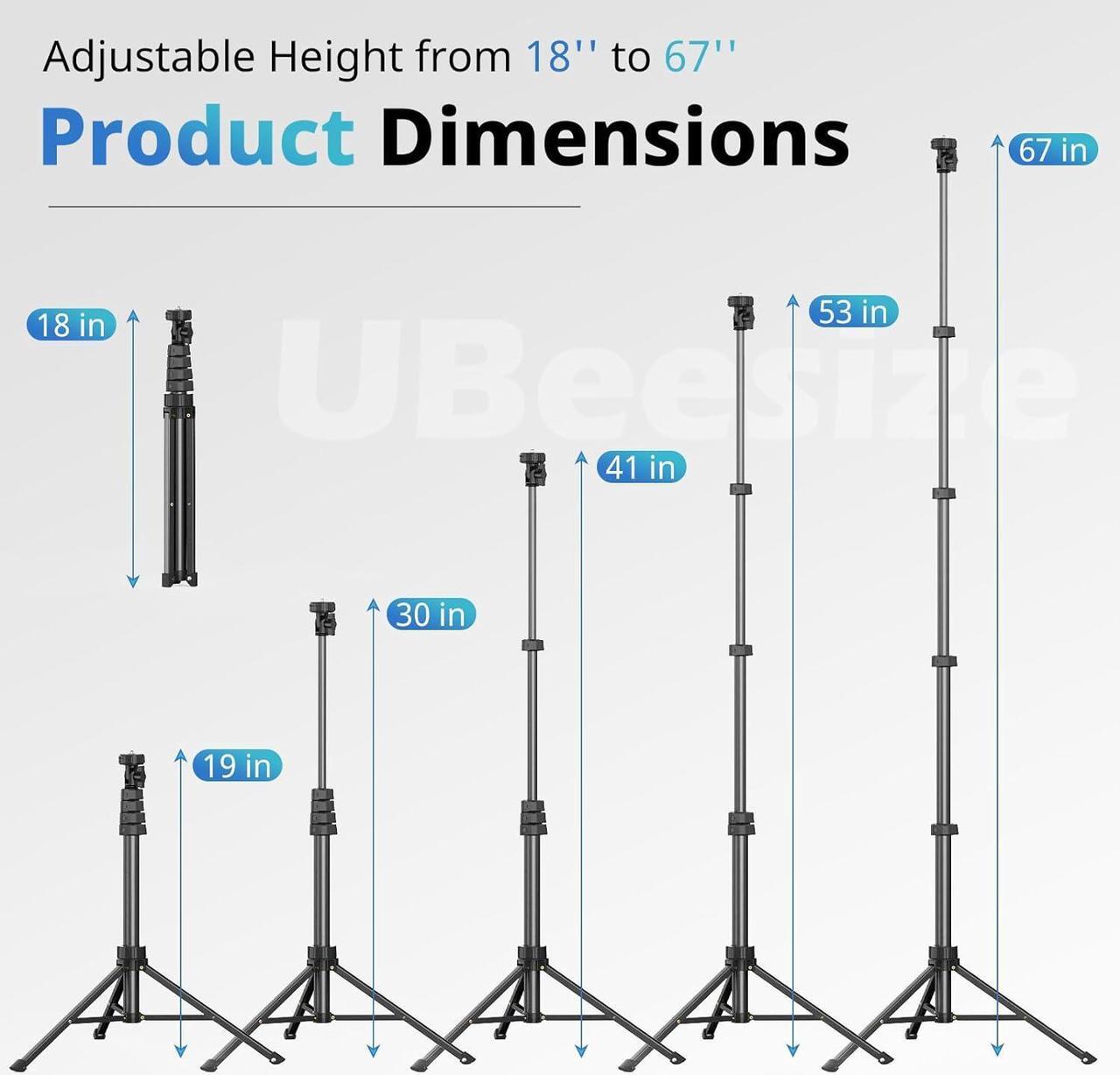 Alt view image 2 of 6 - UBeesize 67" Phone Tripod & Selfie Stick, Camera Tripods Stand with Wireless Remote and Phone Holder,Compatible with iPhone Android Phone, Perfect for Selfies/Video Recording/Live Streaming Black