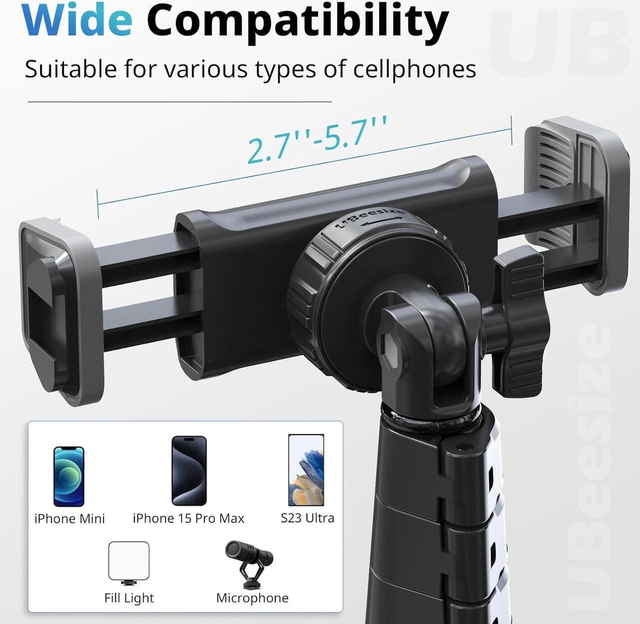 Alt view image 3 of 6 - UBeesize 67" Phone Tripod & Selfie Stick, Camera Tripods Stand with Wireless Remote and Phone Holder,Compatible with iPhone Android Phone, Perfect for Selfies/Video Recording/Live Streaming Black