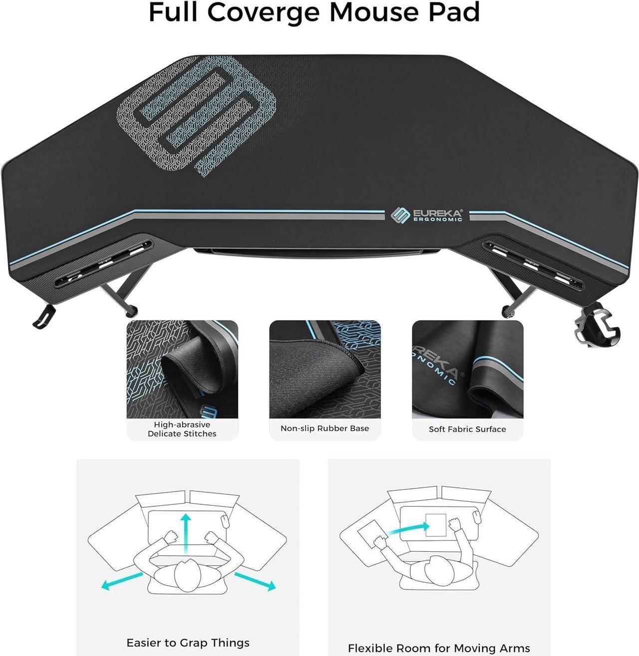 Alt view image 6 of 7 - EUREKA ERGONOMIC Aero Gaming Desk with Led Lights, 72" Large Wing-Shaped Studio Desk W Keyboard Tray Monitor Stand Dual Headphone Hanger Cup Holder for Live, Streamer