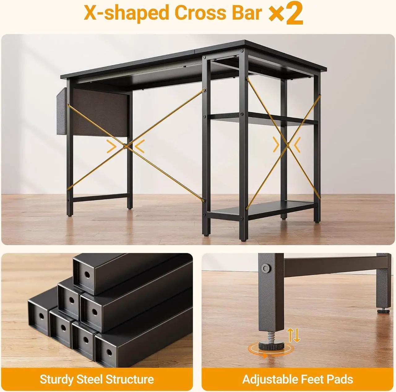Alt view image 5 of 7 - L Shaped Desk, 40" Small Reversible Corner Computer Desk with Storage Shelves, Home Office Desk Study Writing Table, Black