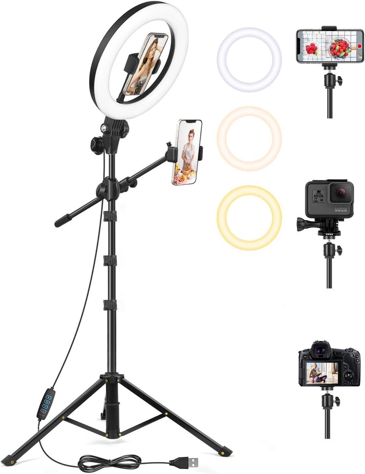 Main image of LUXSURE Selfie Ring Light with Stand and Phone Holder, Ring Light Tripod for iPhone, Overhead Phone Mount 10.5" with Phone Stand, Tripod with Light for Live Stream/Makeup/YouTube/TikTok/Cooking