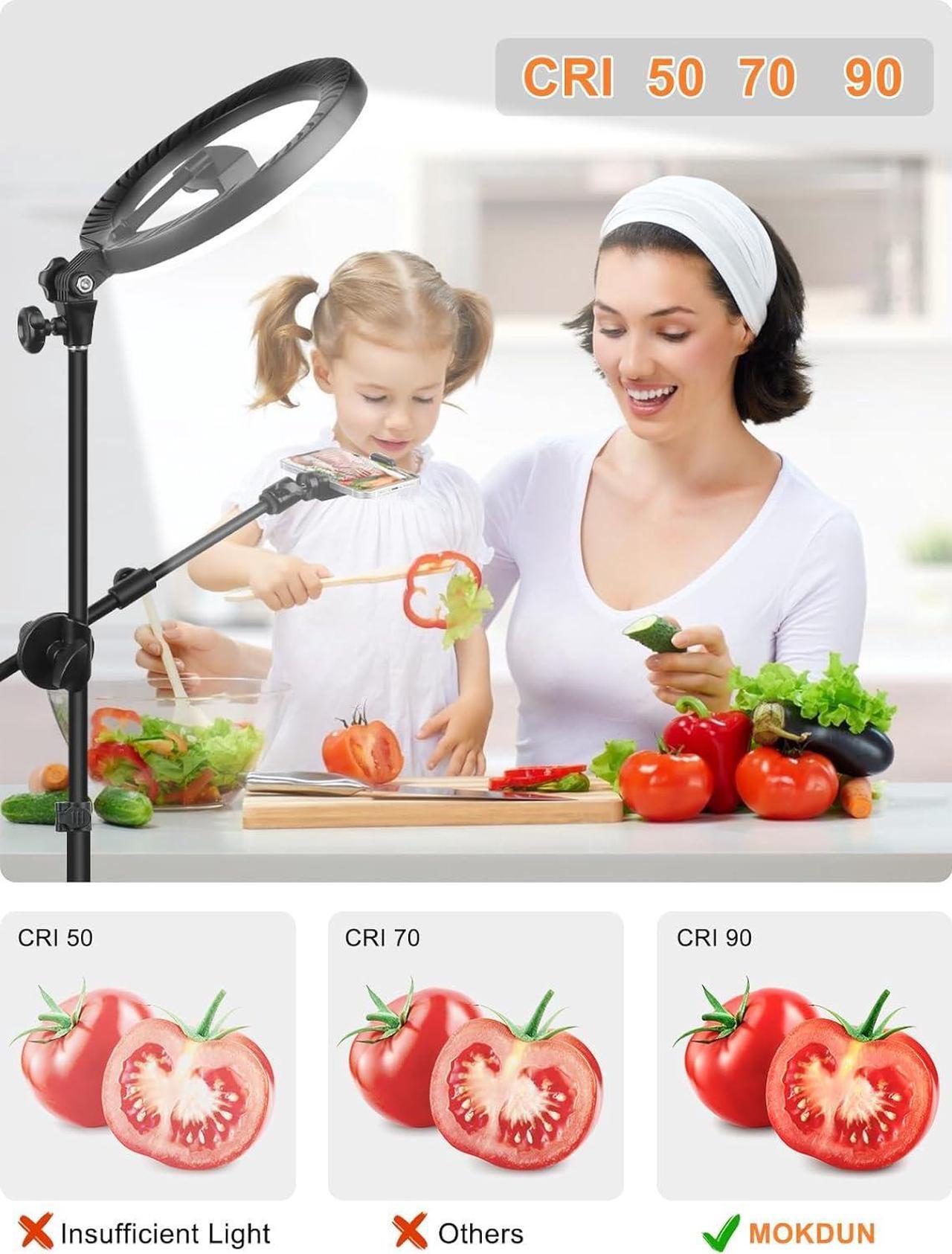 Alt view image 3 of 7 - LUXSURE Selfie Ring Light with Stand and Phone Holder, Ring Light Tripod for iPhone, Overhead Phone Mount 10.5" with Phone Stand, Tripod with Light for Live Stream/Makeup/YouTube/TikTok/Cooking