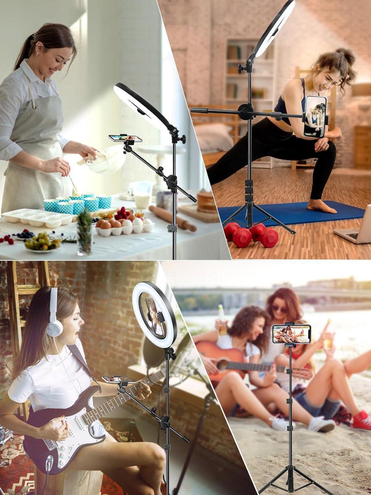 Alt view image 6 of 7 - LUXSURE Selfie Ring Light with Stand and Phone Holder, Ring Light Tripod for iPhone, Overhead Phone Mount 10.5" with Phone Stand, Tripod with Light for Live Stream/Makeup/YouTube/TikTok/Cooking