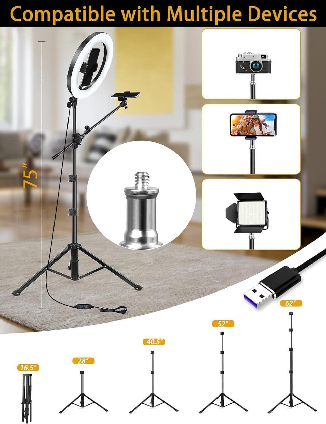 Alt view image 7 of 7 - LUXSURE Selfie Ring Light with Stand and Phone Holder, Ring Light Tripod for iPhone, Overhead Phone Mount 10.5" with Phone Stand, Tripod with Light for Live Stream/Makeup/YouTube/TikTok/Cooking