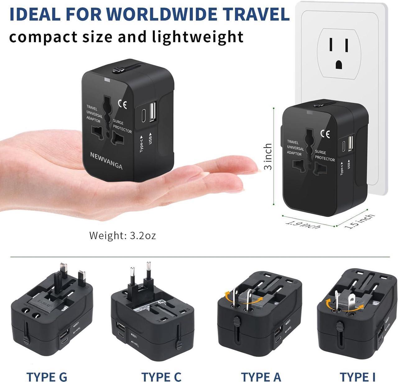 Alt view image 5 of 7 - Travel Adapter with USB C, Universal All in One Worldwide Travel Adapter Power Converters Wall Charger AC Power Plug Adapter USB Type C Charging Ports for USA EU UK AUS Black