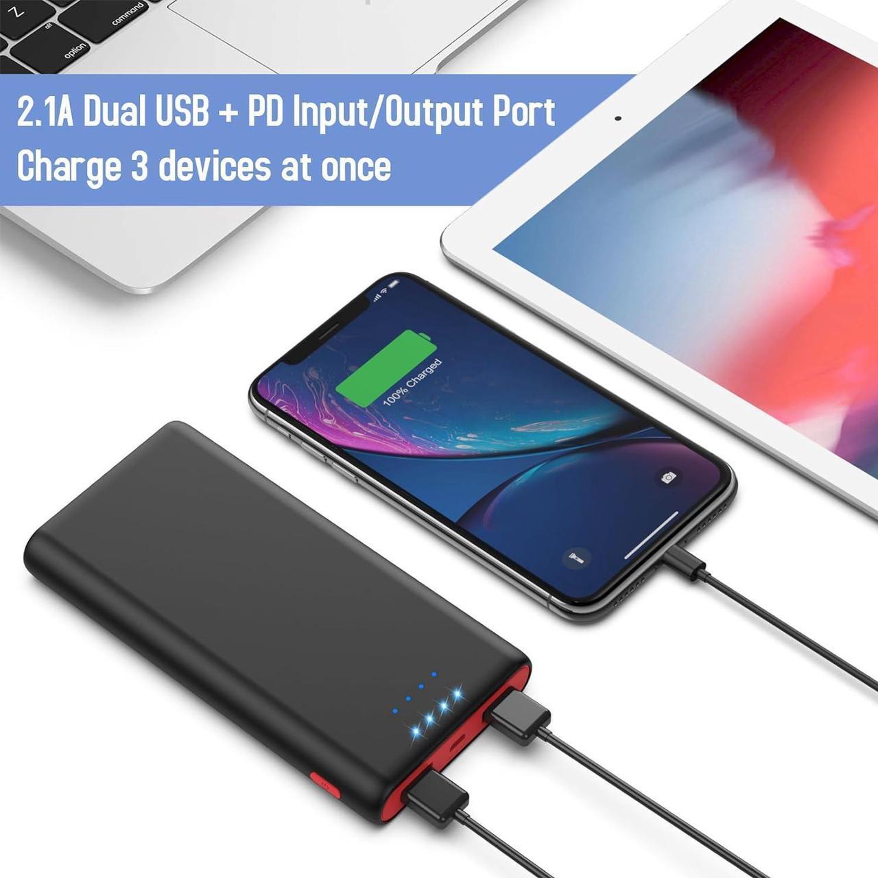 Alt view image 6 of 7 - Portable Charger Power Bank 25 800mAh 5V/3A USB C in&Out Fast Phone Charging with Intelligent Smart IC 3 USB Port External Cell Phone Battery Pack Compatible with iPhone 16 15 14  Android etc