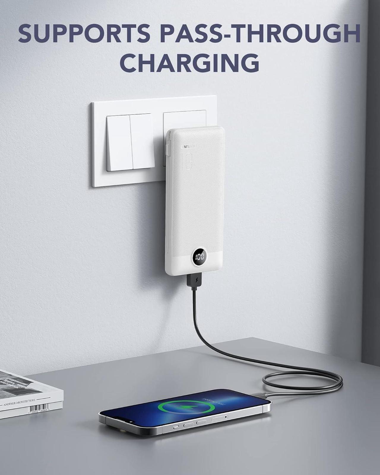 Alt view image 2 of 7 - VRURC Portable Charger Built-in Cables and AC Wall Plug, USB C Power Bank 10000mAh, [2023 Upgraded Version] Phone Charger Compact Lightweight External Battery Pack for Smart Phones, Tablets etc-White