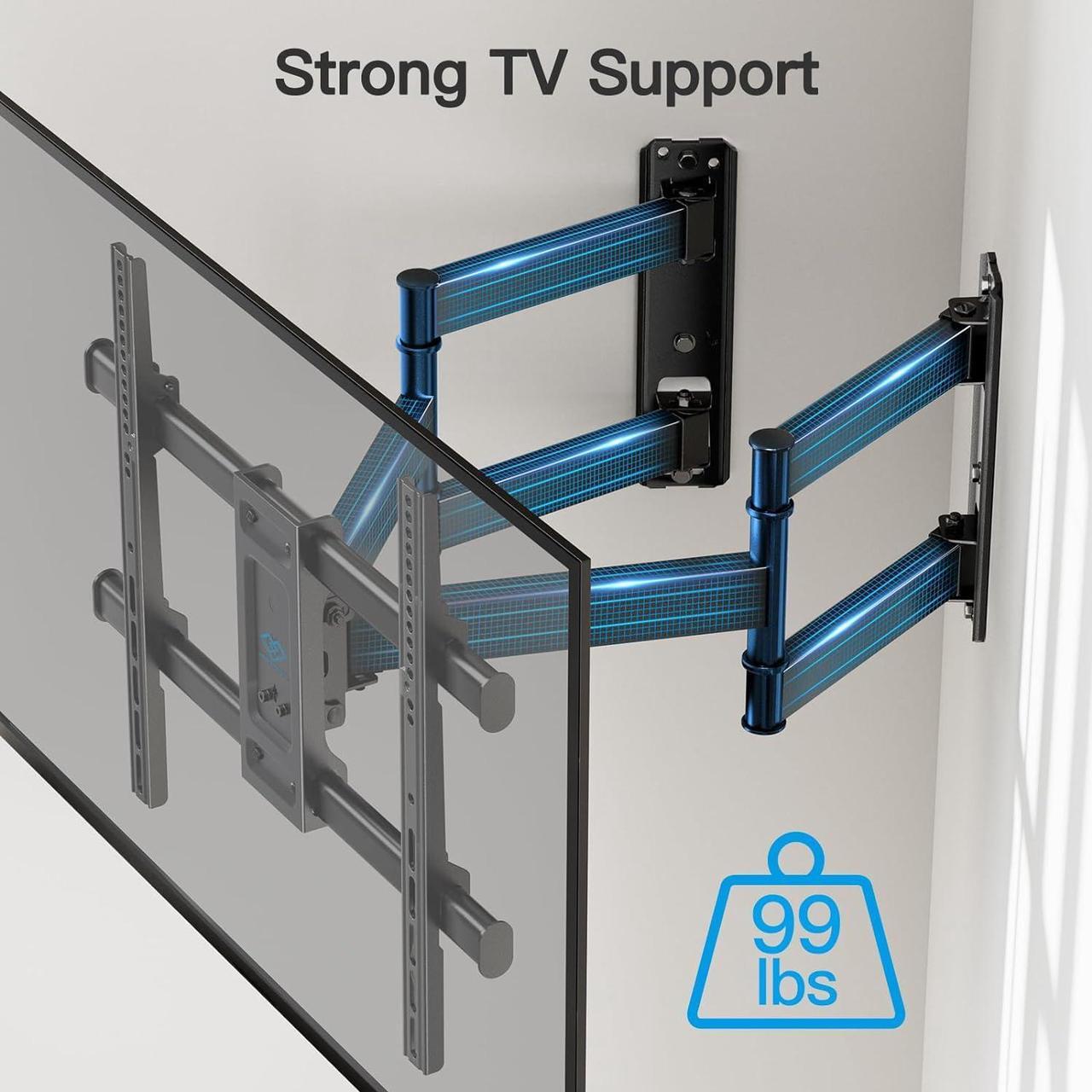 Alt view image 3 of 7 - PERLESMITH Corner TV Wall Mount Bracket for 26-60 inch LED LCD Flat Curved Screen TVs up to 99 lbs, Full Motion Corner TV Mount with Dual Articulating Arms, Swivel, Tilt, Extension, Max VESA 400x400mm