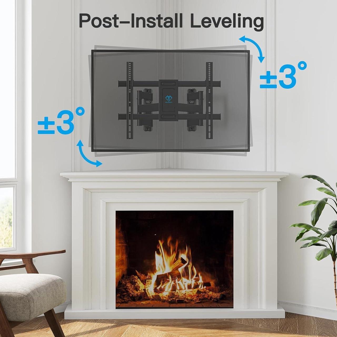 Alt view image 4 of 7 - PERLESMITH Corner TV Wall Mount Bracket for 26-60 inch LED LCD Flat Curved Screen TVs up to 99 lbs, Full Motion Corner TV Mount with Dual Articulating Arms, Swivel, Tilt, Extension, Max VESA 400x400mm