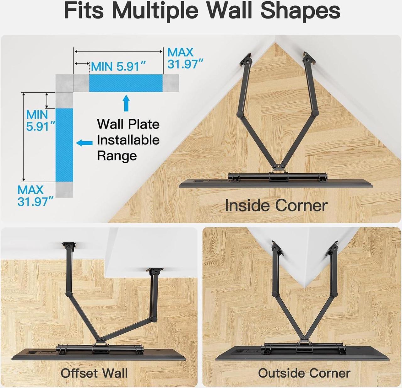 Alt view image 6 of 7 - PERLESMITH Corner TV Wall Mount Bracket for 26-60 inch LED LCD Flat Curved Screen TVs up to 99 lbs, Full Motion Corner TV Mount with Dual Articulating Arms, Swivel, Tilt, Extension, Max VESA 400x400mm