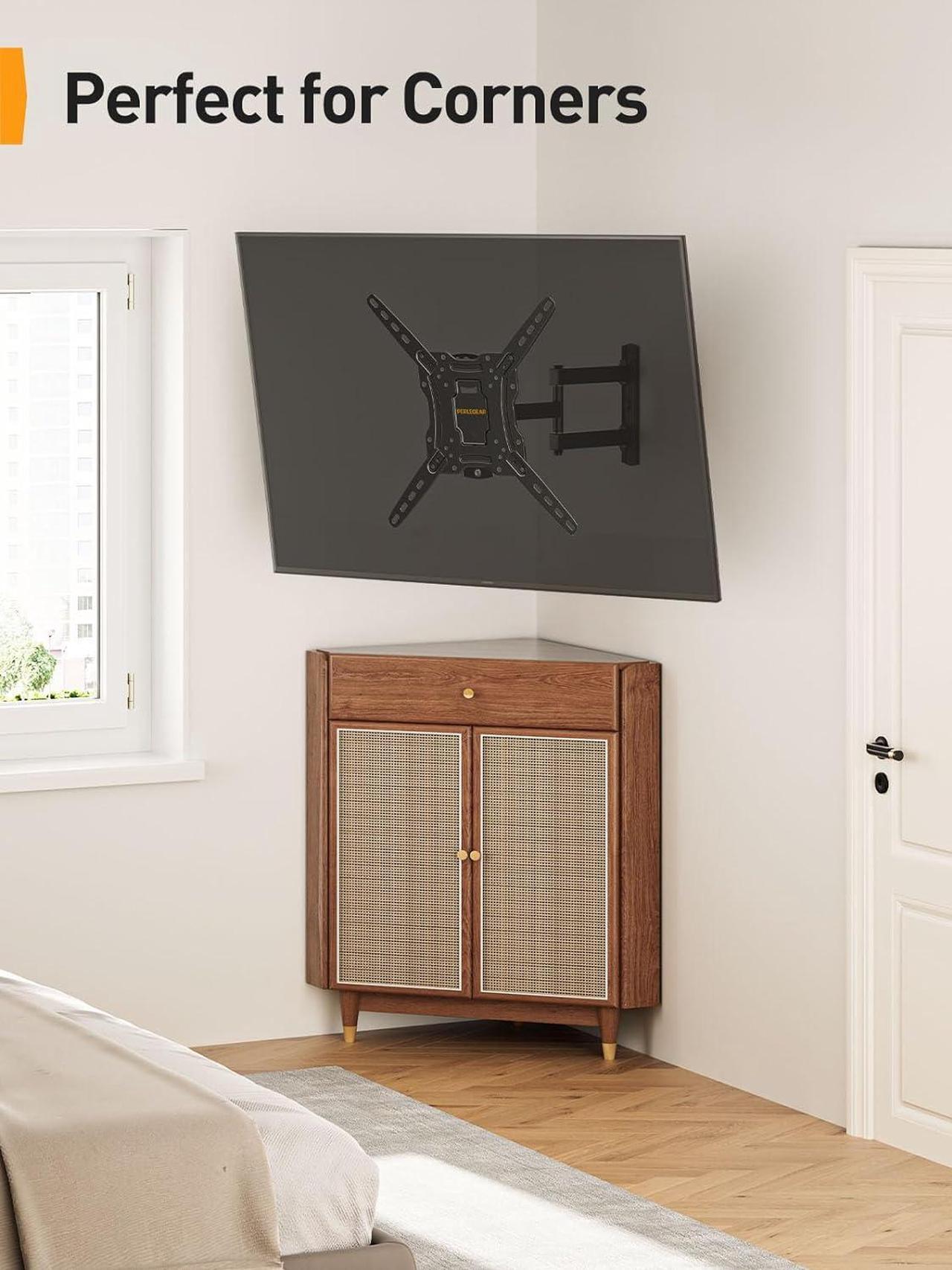 Alt view image 4 of 7 - Perlegear Full Motion TV Wall Mount for 26-55 inch Flat or Curved TVs, Wall Mount TV Bracket with Articulating Arm, Swivel, Tilt, Extension, Corner TV Wall Mount Max VESA 400x400mm up to 60 lbs PGMFK3