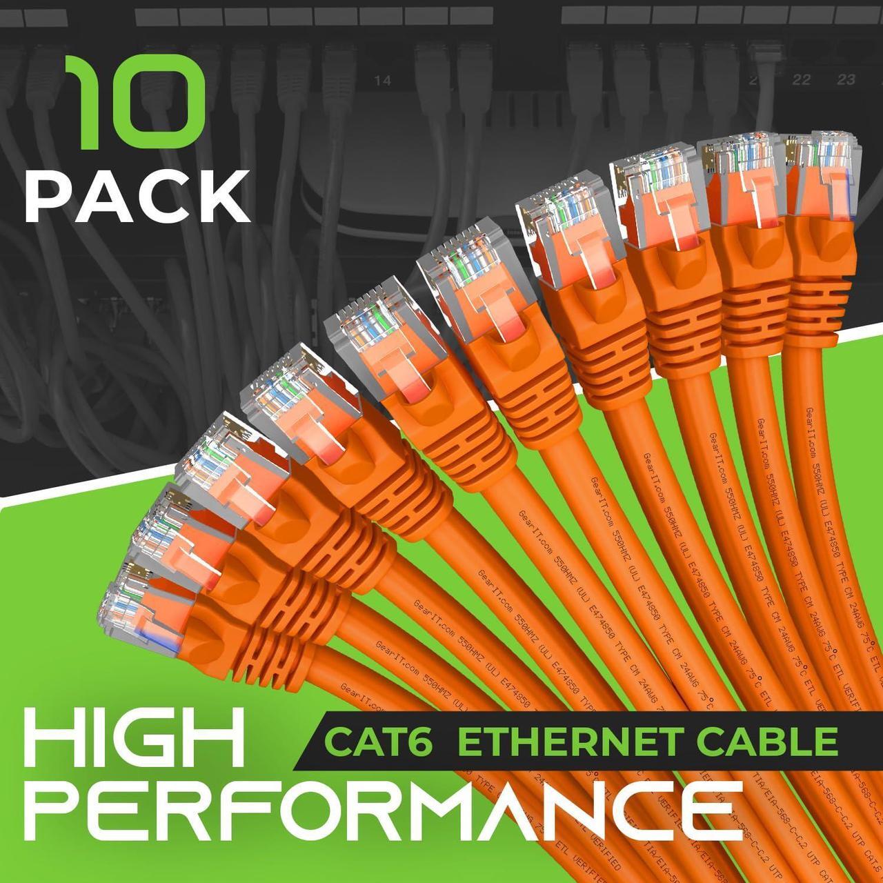 Alt view image 2 of 7 - GearIT Cat 6 Ethernet Cable 7 ft (10-Pack) - Cat6 Patch Cable, Cat 6 Patch Cable, Cat6 Cable, Cat 6 Cable, Cat6 Ethernet Cable, Network Cable, Internet Cable - Orange 7 Feet