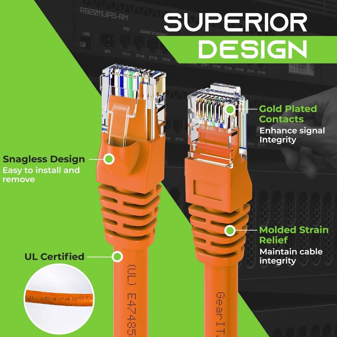 Alt view image 3 of 7 - GearIT Cat 6 Ethernet Cable 7 ft (10-Pack) - Cat6 Patch Cable, Cat 6 Patch Cable, Cat6 Cable, Cat 6 Cable, Cat6 Ethernet Cable, Network Cable, Internet Cable - Orange 7 Feet